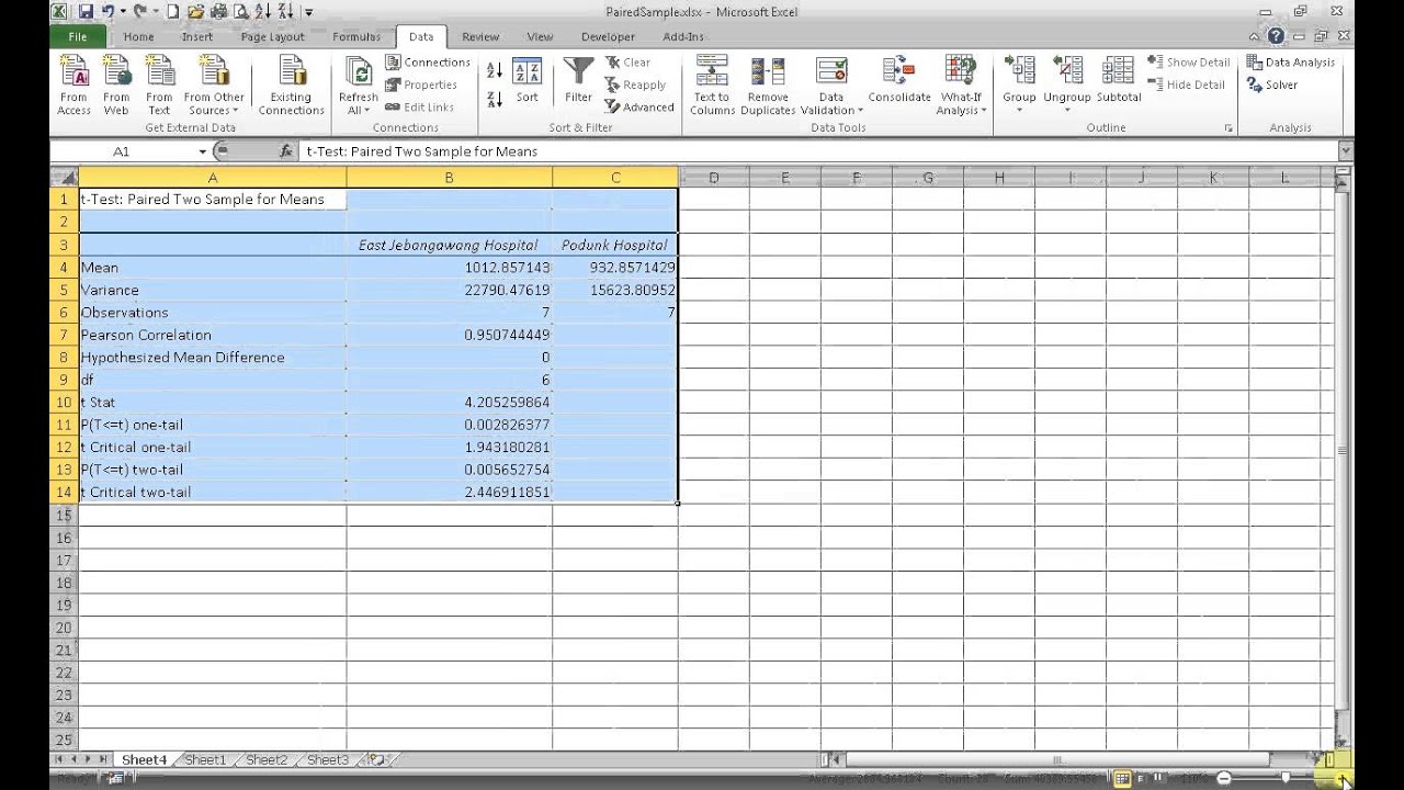 paired two sample for means in excel mac
